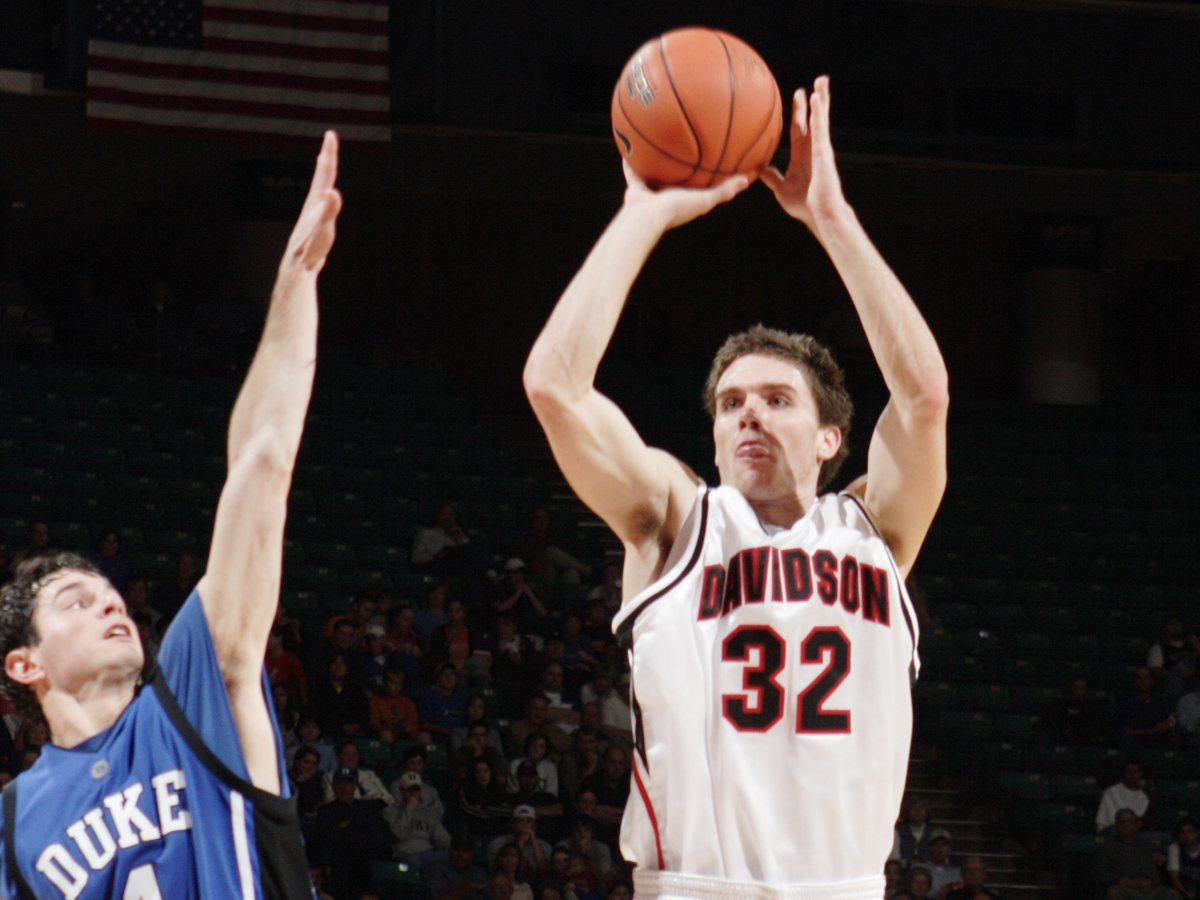 Brendan shooting a jump shot for Davidson against Duke